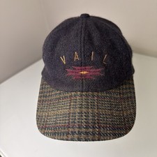 Vintage Vail Colorado Wool Strapback Hat Cap Plaid Made In USA CO *See Info* Ski