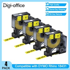 4PK Black on Yellow 18431 3/8" IND Vinyl Label Tape for Dymo Rhino 5200 4200