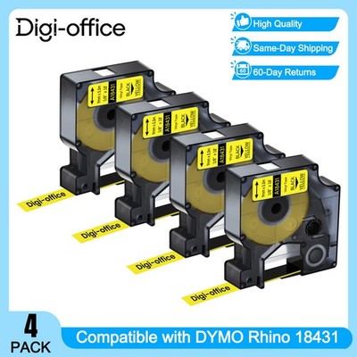 4PK Black on Yellow 18431 3/8'' IND Vinyl Label Tape for Dymo Rhino 5200 4200