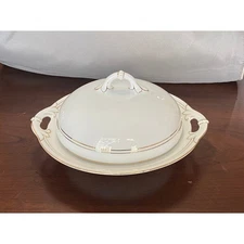 Antique Jaeger & Co Bavaria Covered Butter Dome Dish Keeper Ivory & Gold