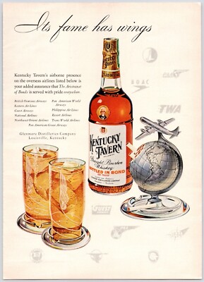 1950s~Kentucky Tavern~Bourbon Whiskey for Airlines~TWA~Liquor~Vintage Print Ad