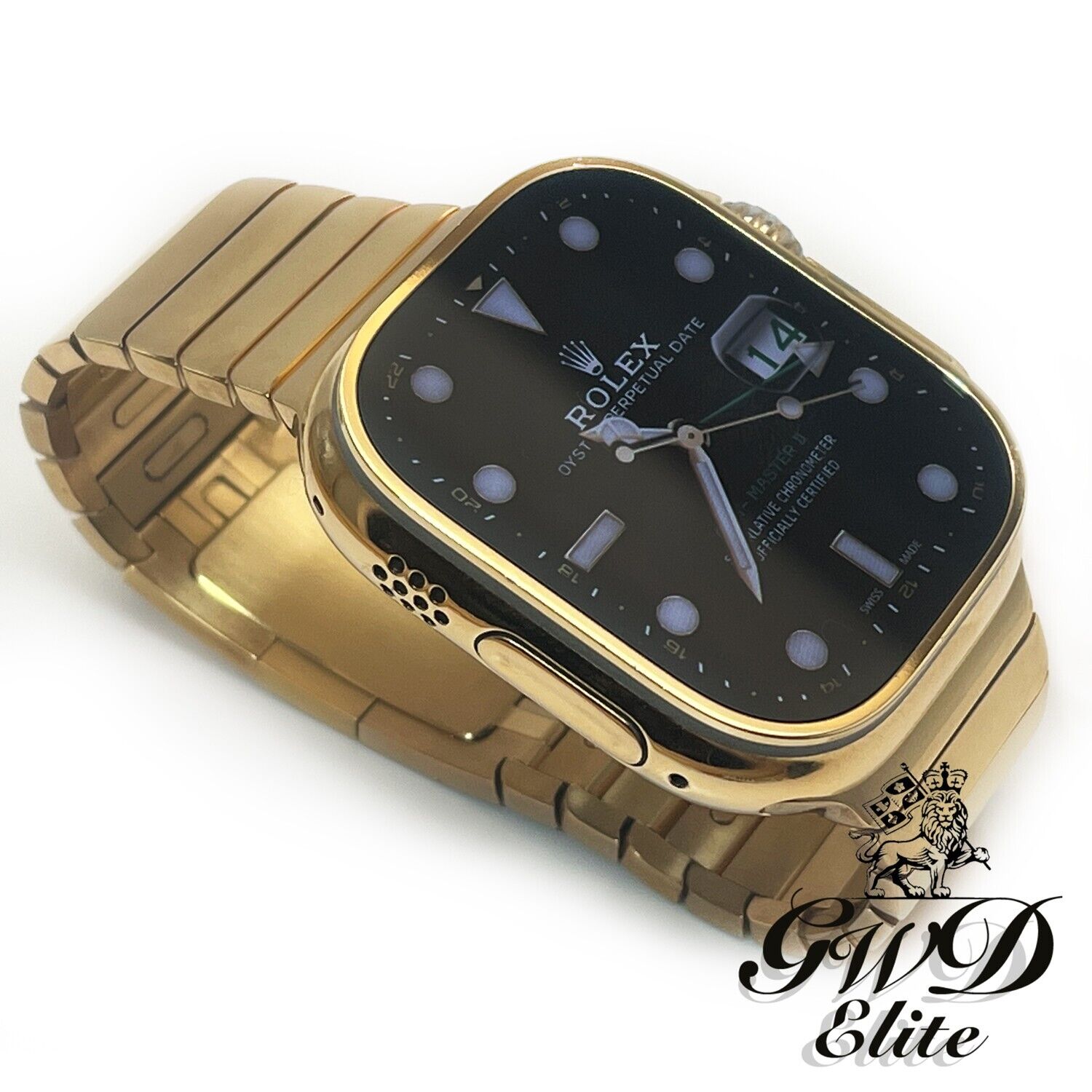 18k Gold Plated Apple Watch Ultra 49mm Titanium Body Only Rolex Face  Polished