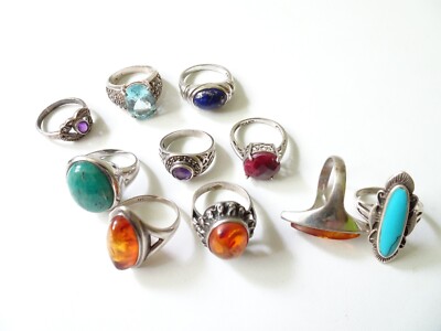 Konvolut 10x  alte Ringe mit Steinen  Silber 925