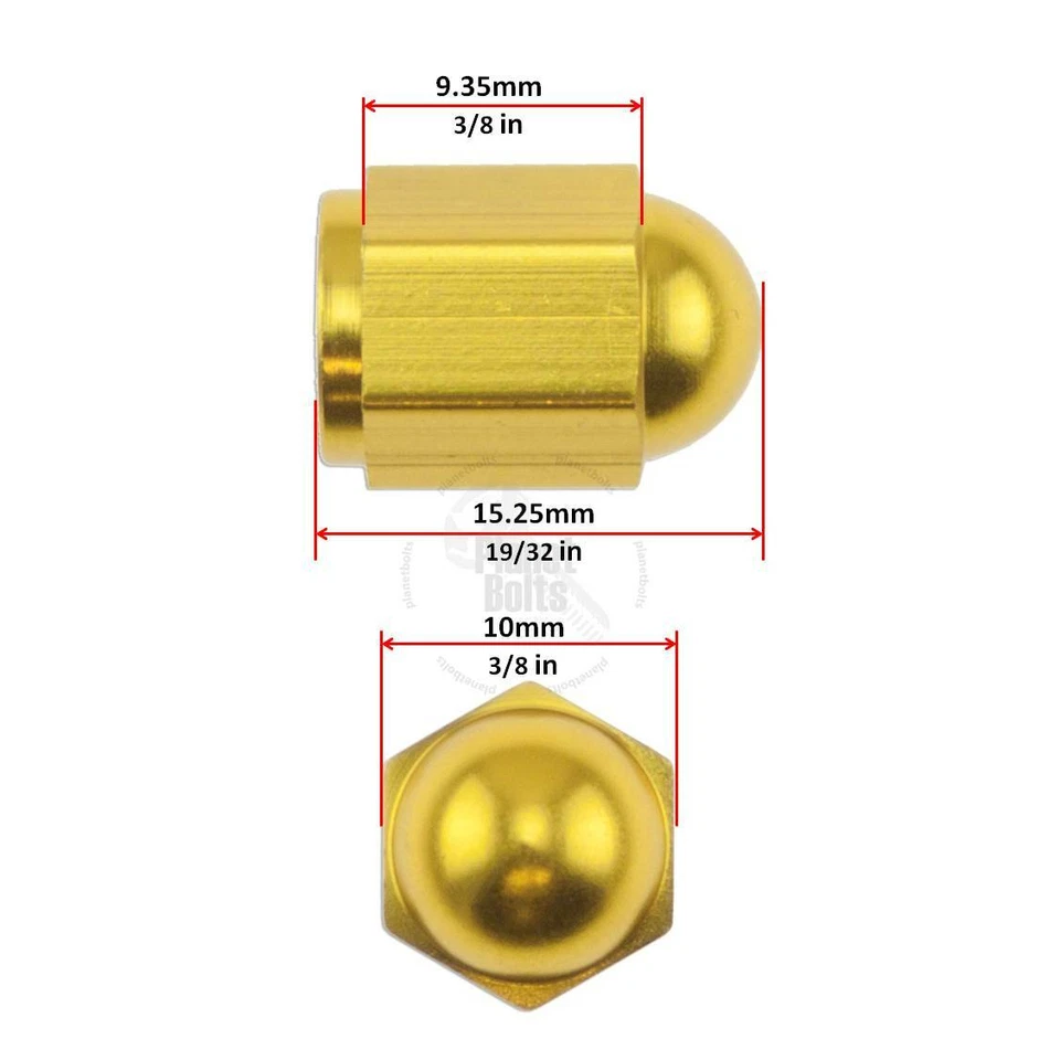 Gold 2x Valve Cap Cover Tire GSXR 600 750 Ninja R1 R6 Lid Hex CNC Aluminum - Image 2 of 3