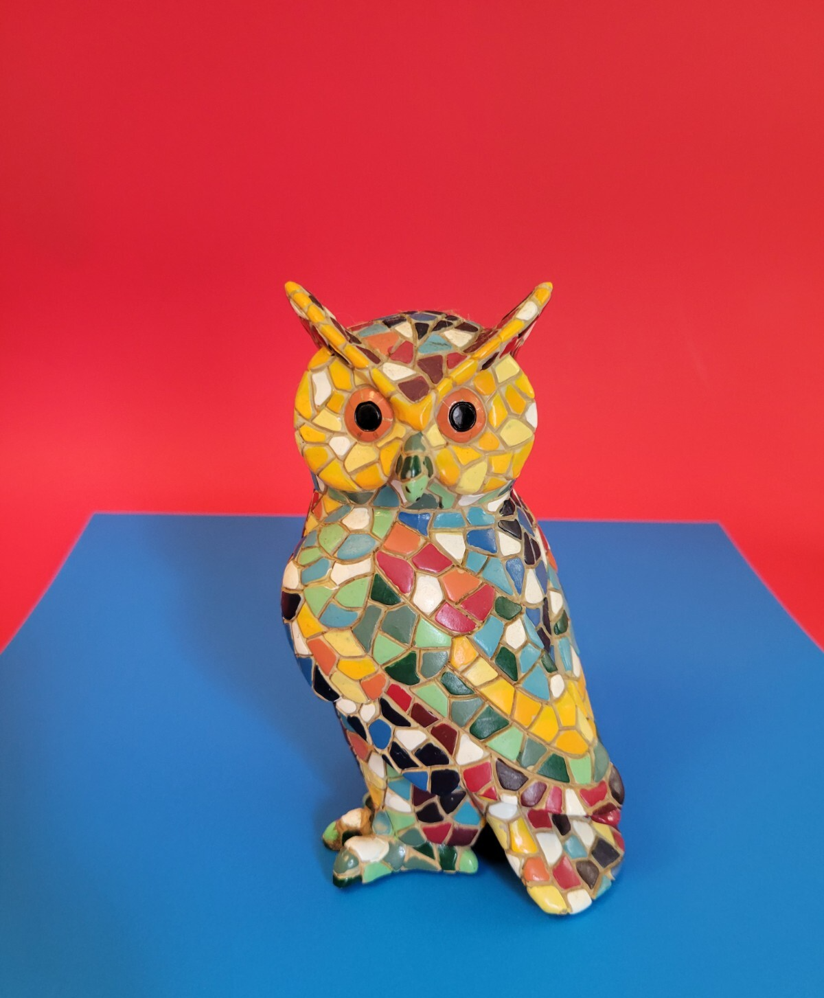 Handcrafted French Mosaic Owl Figurine for Boho Decor