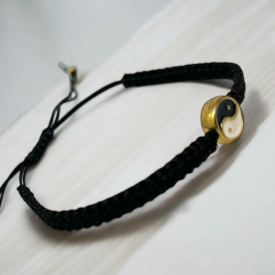 Pulsera Yin-Yang Unisex Ajustable Tao Pulsera Prosperidad Negro Dorado Foto 3 de 4