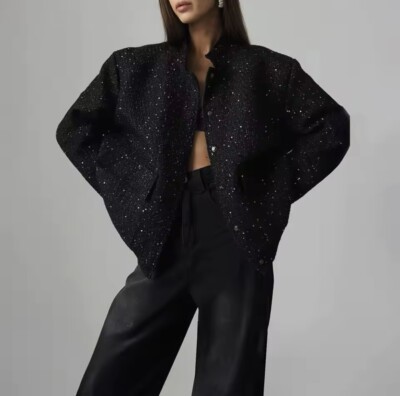 Damen Jacke schwarz Glitzer