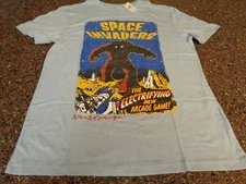 Space Invaders Adult Small SS T-shirt Light Blue 80's Video Arcade Game NWT Tee