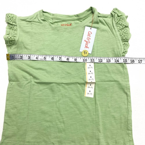 Cat & Jack Girls Size S 6/7 Cap Sleeve Eyelet Sleeve Top Sage Green - Picture 3 of 9