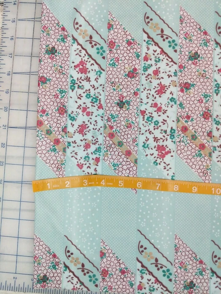 Vintage 80's Stretch Knit Fabric Thin Mint Green Floral 2 Yards Patchwork Print - Image 2 of 4