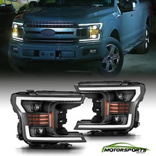 For 2018-2020 Ford F150 Dual Projector Black Headlights w/LED Sequential/DRL