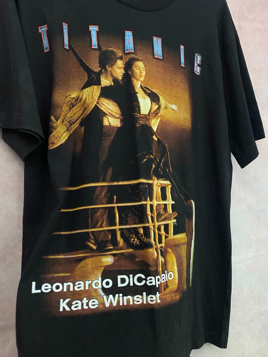 90s Titanic Movie ゴールデンサイズ サンフェード ストリート Vintage 90s Titanic Movie Promo Leonardo Dicaprio T-Shirt Film Di