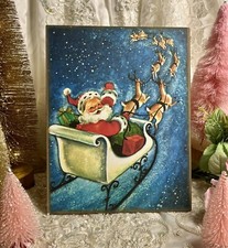Retro Christmas 50's, Santa Sleigh Ride, Handcrafted Plaque / Sign