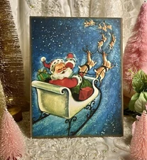 Retro Christmas 50's, Santa Sleigh Ride,  Handcrafted Plaque / Sign