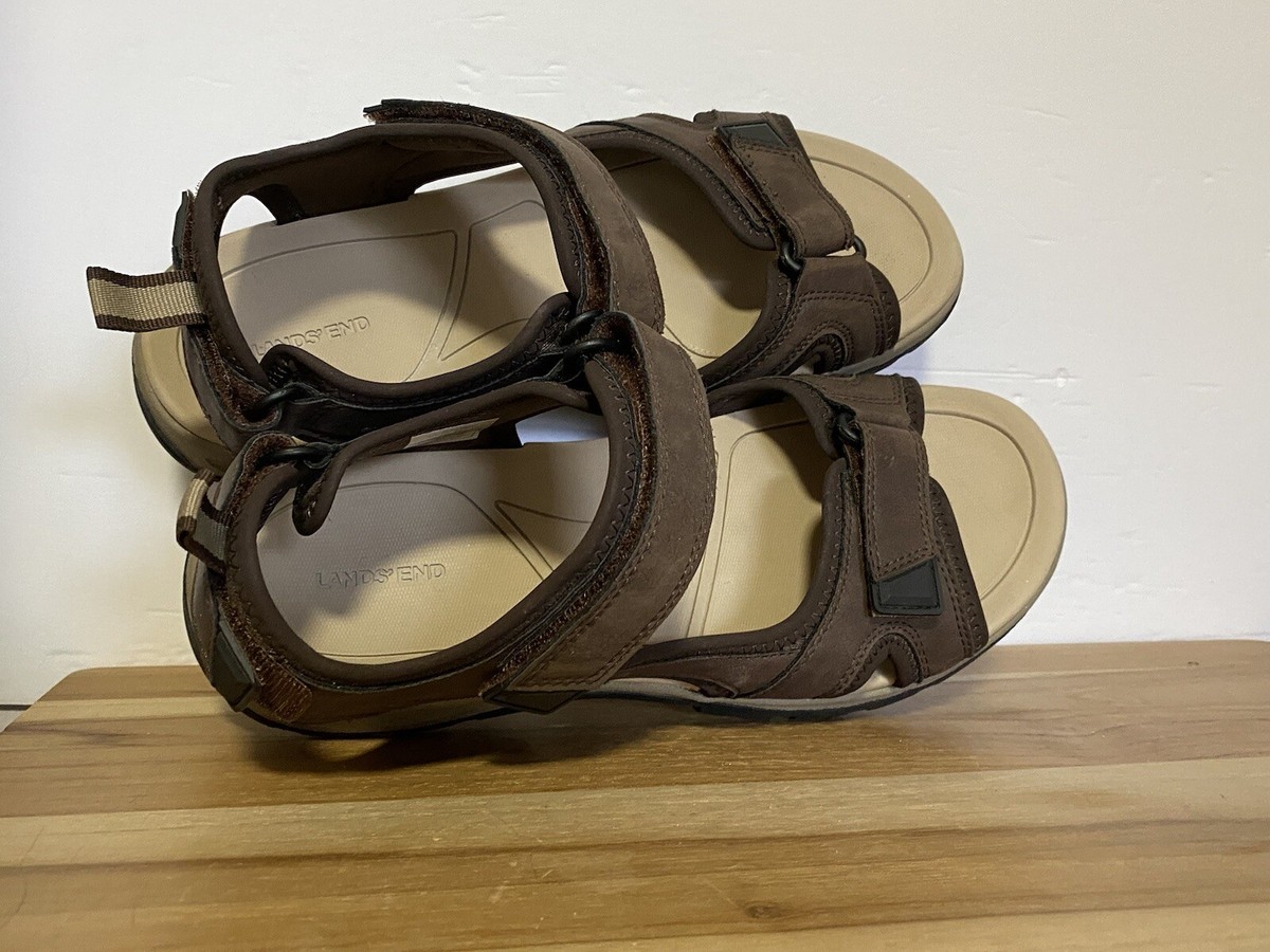 Lands\' End Men\'s Water Sport Sandal Rich Coffee Brown Adjustable Hook Loop 8 D Lands main image 4
