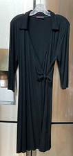 FRESH PRODUCE BLACK WRAP DRESS SIZE L  3/4 SLEEVE JERSEY SIDE TIE COLLAR MIDI