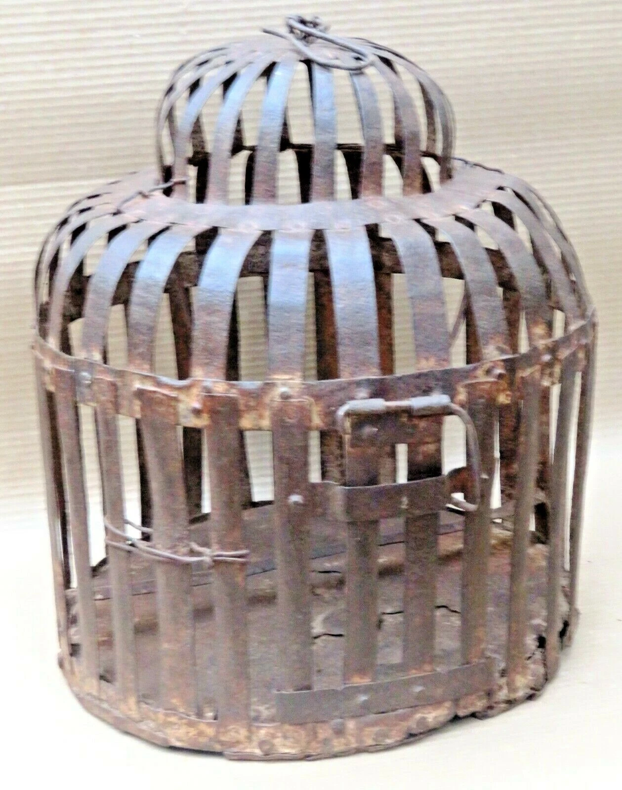 VINTAGE BIRD CAGE for BIRDS & PARROTS HAND MADE IRON STRIPS ROOF HANGING INDIA