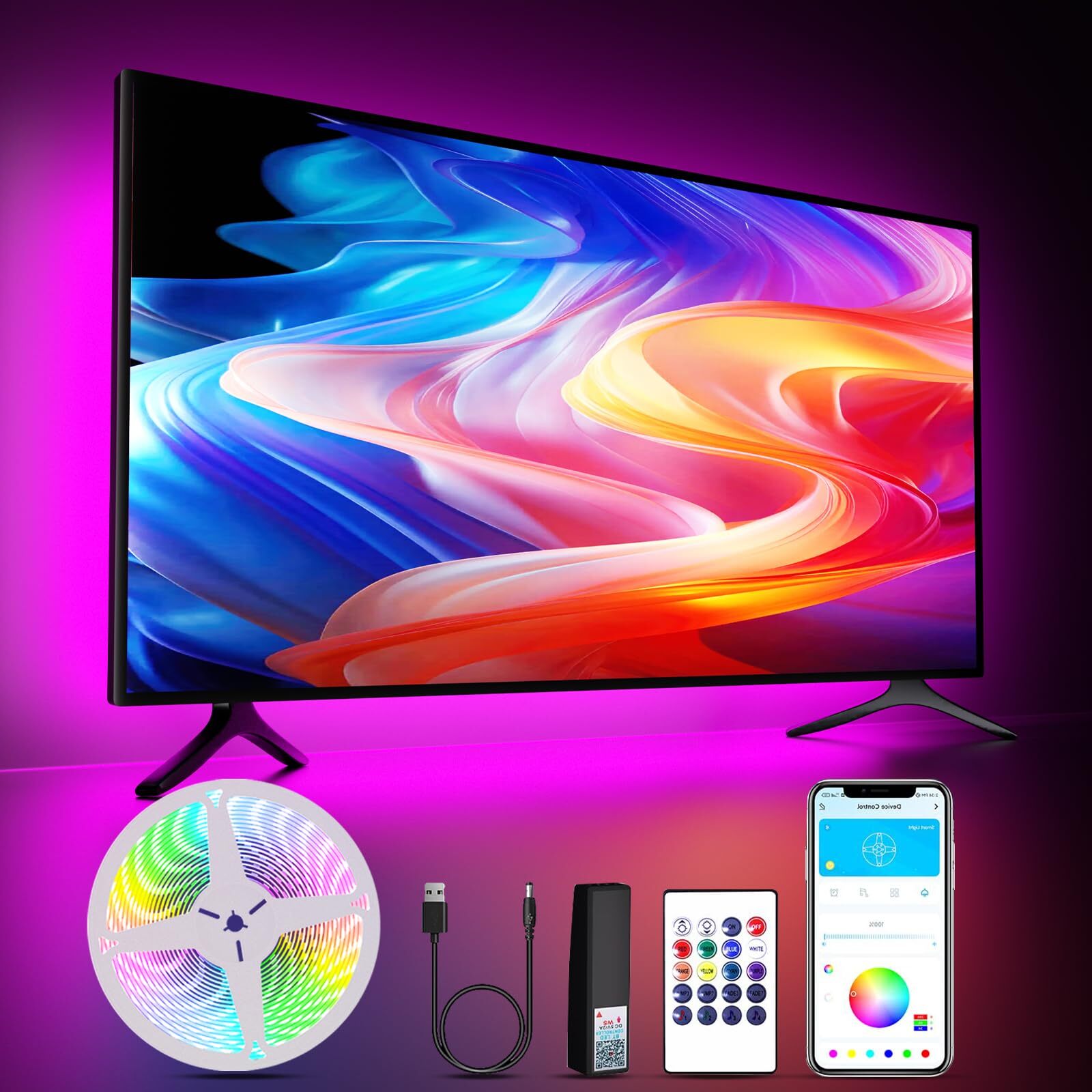 VOLIVO 15FT RGB Bluetooth LED Backlight for 45-65 Inch TVs