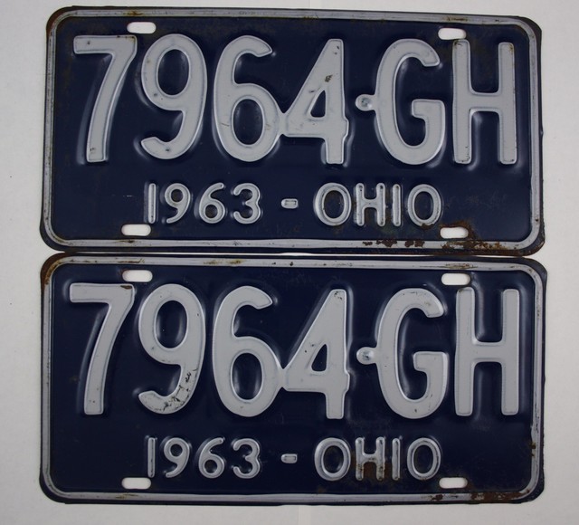 1963 Vintage Original Ohio License Plate 7964GH PAIR eBay