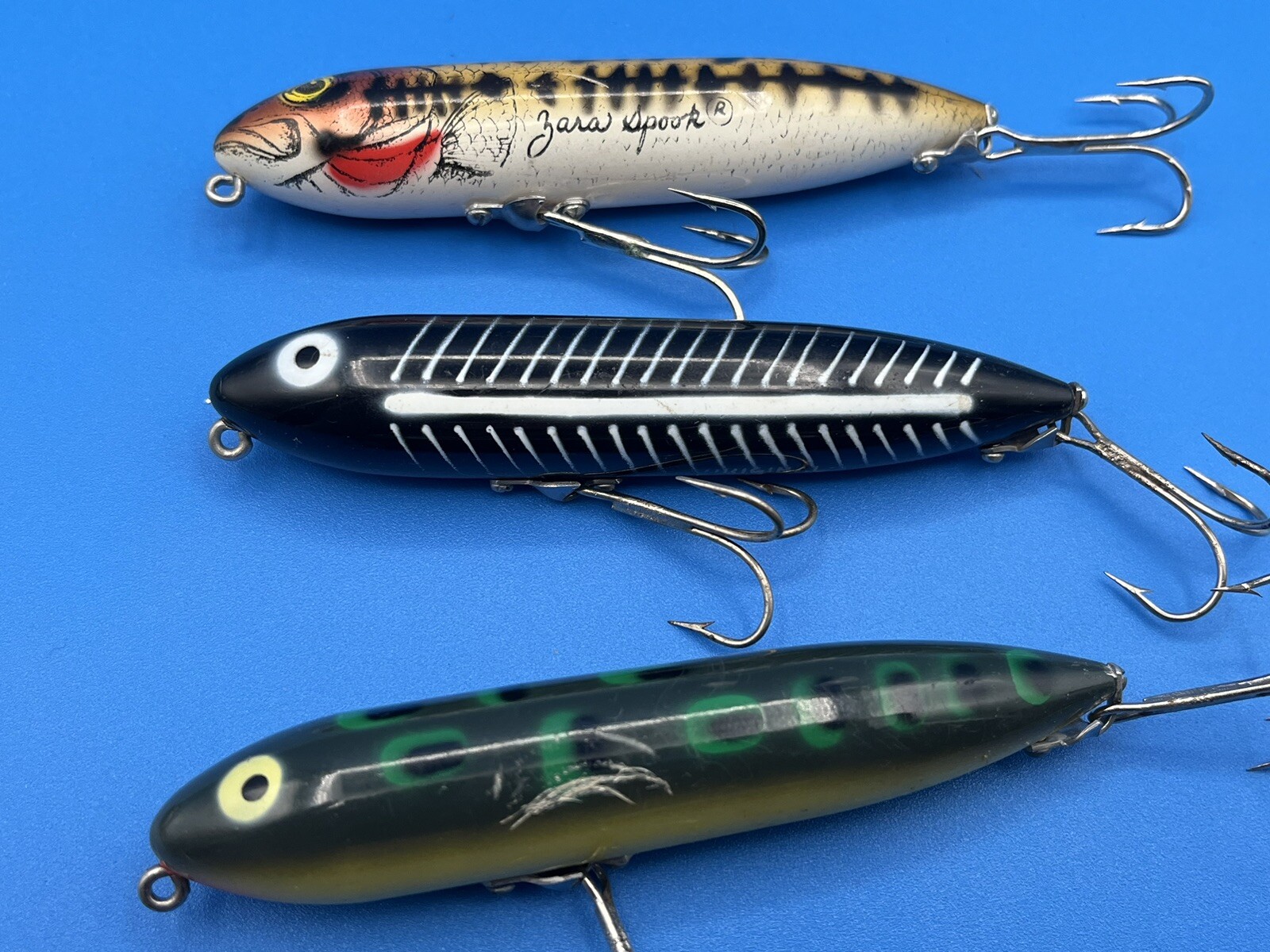 Lot of 6 Heddon Zara Spook Topwater Fishing Lures Black Shore Lot