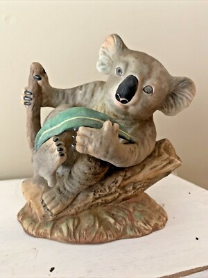 KOALA BEAR & EUCALYPTUS Tree OOAK Unique Figurine Statue 6 X 6 Ceramic  tb
