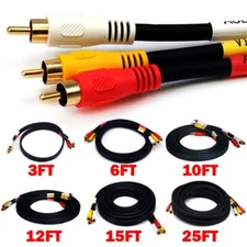 3 6 12 15 25FT 3-RCA Male to Male Stereo Audio Video Composite Cable Gold RG59