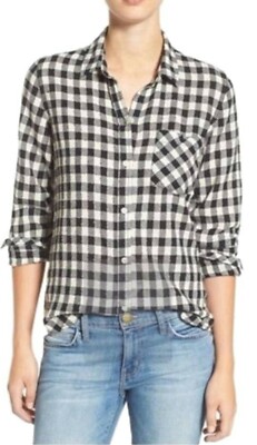 Current Elliott White Black Plaid Gingham Button Down Shirt Blouse Size 1