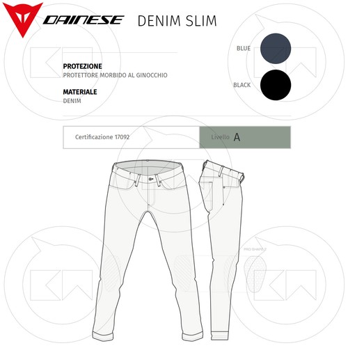 DAINESE DENIM SLIM TEX PANTS BLACK JEANS MOTO DA UOMO PROTEZIONI PRO SHAPE 2.0 - Foto 9 di 10