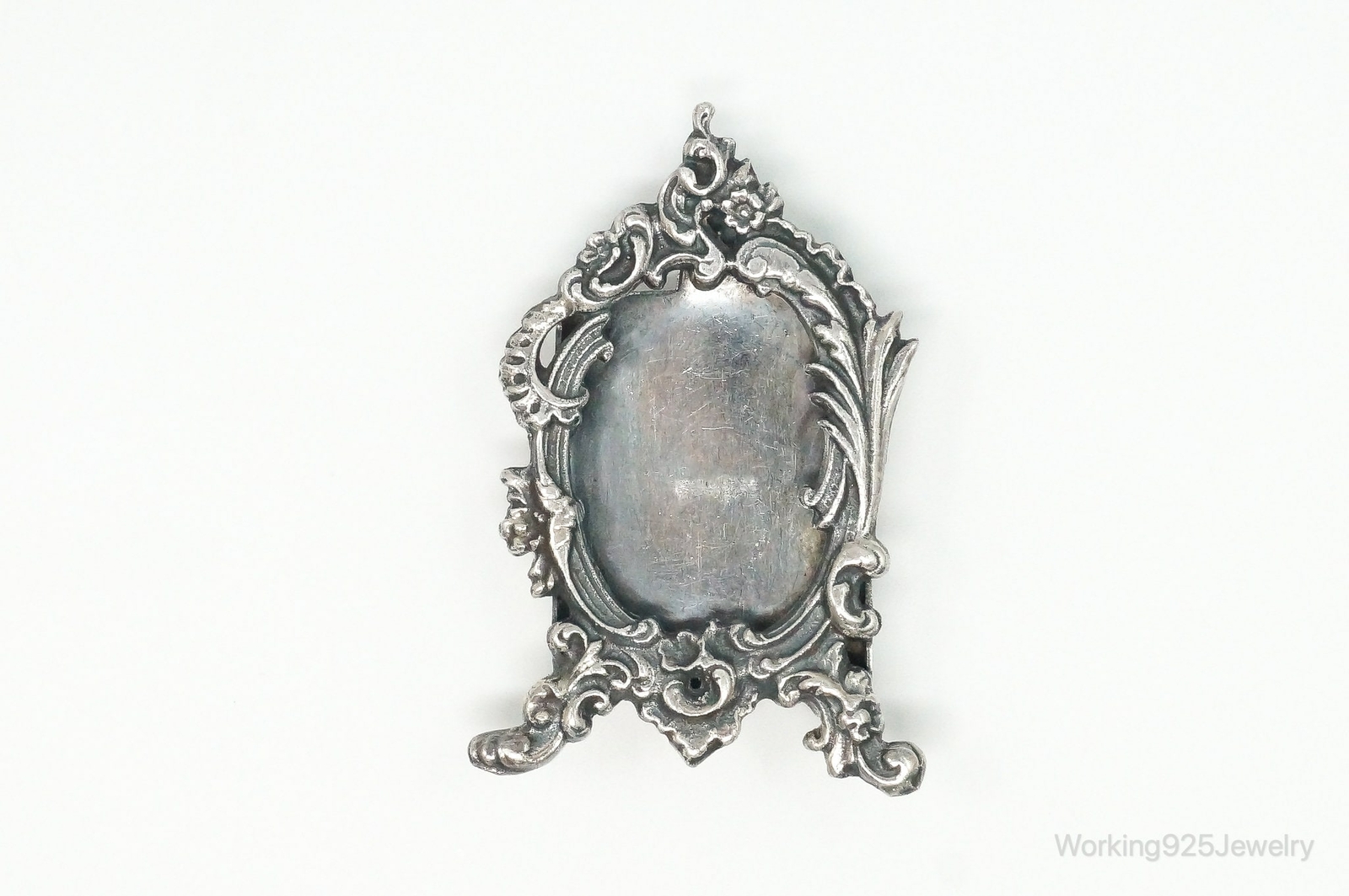 Antique Photo Picture Frame Sterling Silver Brooch Pin Gem