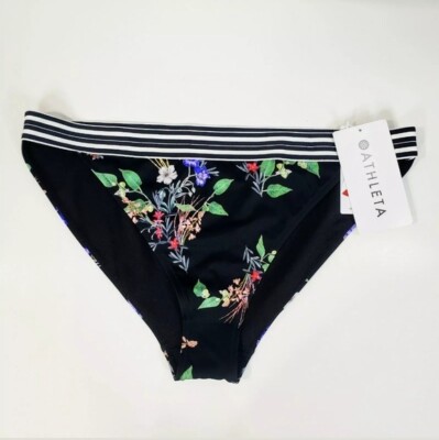Athleta Black Gold Coast Floral Band Swim Bikini Bottom S or L New With Tags