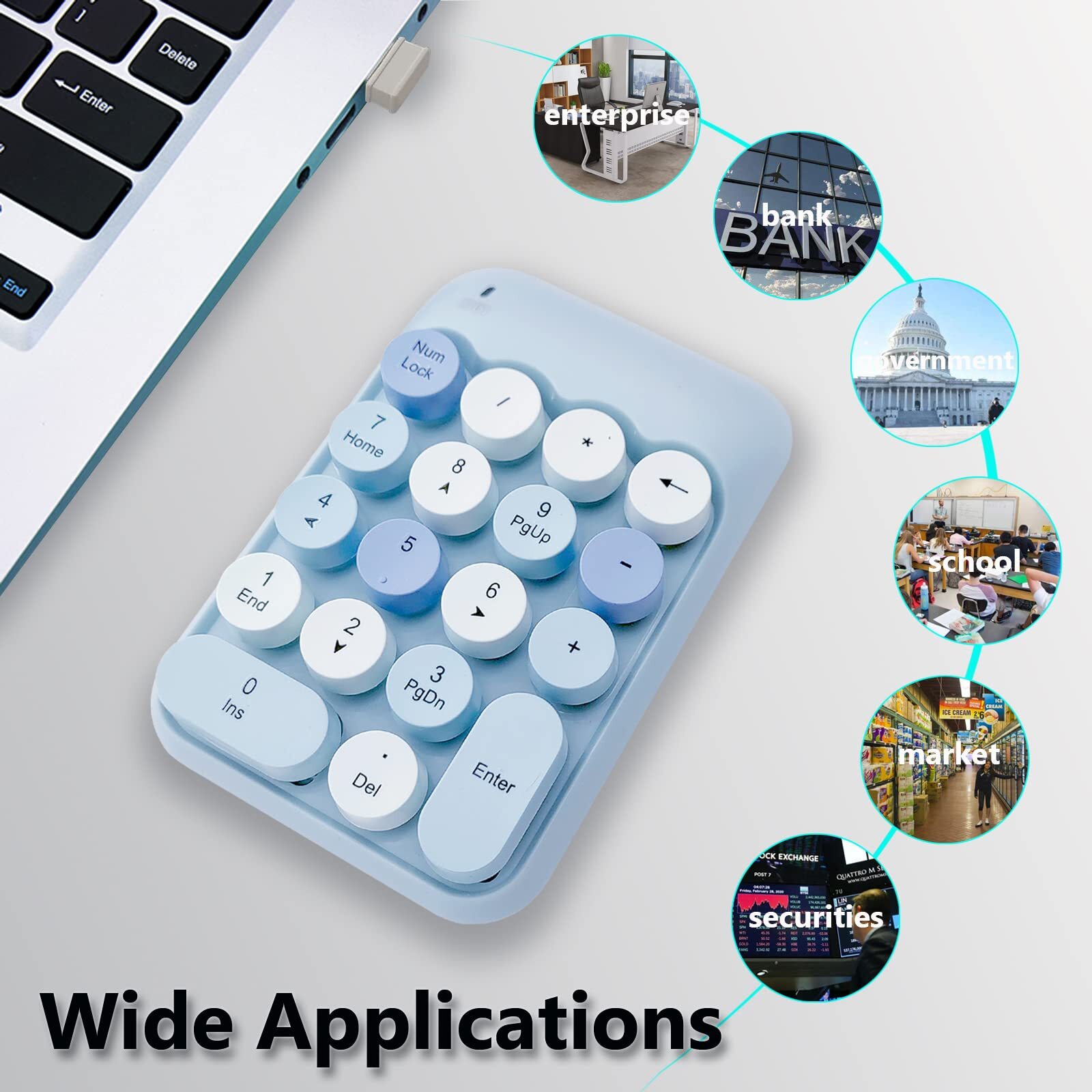 Wireless Number Pad Ergonomic Cute Colorful Retro Mini Portable Numeric Keypa...