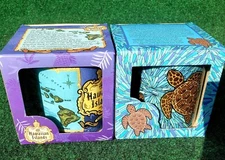 New With Boxes Hawaiian Sea Turtle Honu Splash And Hawaiian Island Coffe Mugs 