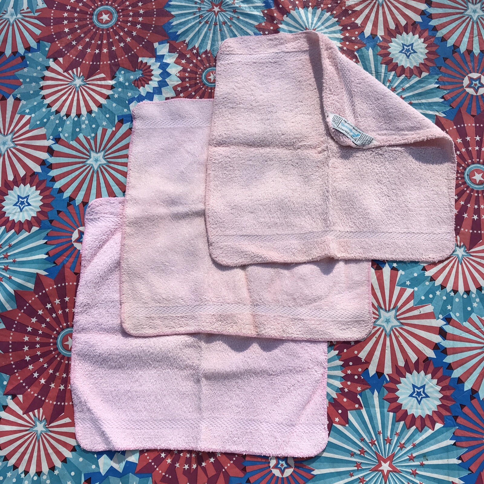 3 Vintage Royal Velvet Fieldcrest Pink Washcloth USA Combed Cotton Face