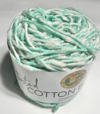LION BRAND Yarn-twisted COTTON BLEND-1 cake. AQUA/ Ecru. I Combine Ship, Details
