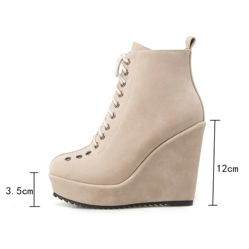 Ankle Boots Platform Wedge Heel Lace 