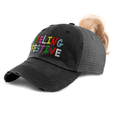 Speedy Pros Women's Distressed Cotton Trucker Hat With Ponytail Hole - 'This My Camping Hat' Embroidery, Coral - View #8