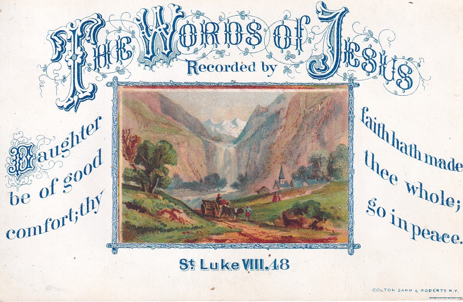 WoW 1870s Colton Zahm & Roberts Holy Card The Words of Jesus St Luke