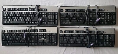 Lot of 4 Dirty HP PS/2 Wired Silver/Black PC Computer Keyboard KB-0316 SK-2880 B