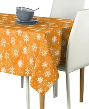 100% Milliken Polyester Winter Snowflakes Orange Tablecloths - Assorted Sizes!