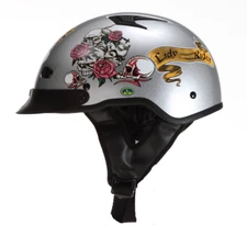 Rodia /RDH- 200 Model -Silver Rose (LADY RIDER) -DOT Approved - Half Helmet
