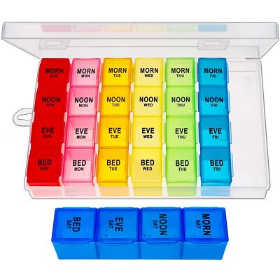 4 Times A Day Weekly Pill Organizer Medicine Travel Box for Vitamins Fish Oils