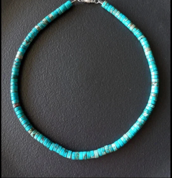 Collier De Perles En Howlite Turquoise Naturelle - Longueur 50 Cm - Fait Main En France - Fermoir Mousqueton