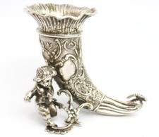 Super Antique rococo cast cherub cornucopia sterling solid silver vase 1894 113g