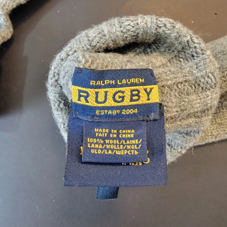 Guantes sin dedos vintage de rugby Ralph Lauren gris con rayas marfil 100 % lana Foto 4 de 4