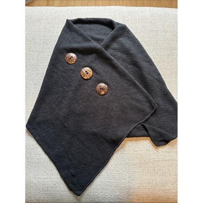 Avalin Black Linen Cotton Knit Shawl Wrap Button Detail Style 5915 One Size NEW