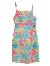 Vintage Lilly Pulitzer Diamond Patchwork Print Sundress Size 4 Pink Green Blue