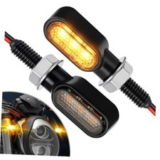 2Pcs Motorcycle Mini Led Turn Signals with Running Lights, Front Rear Smoke
