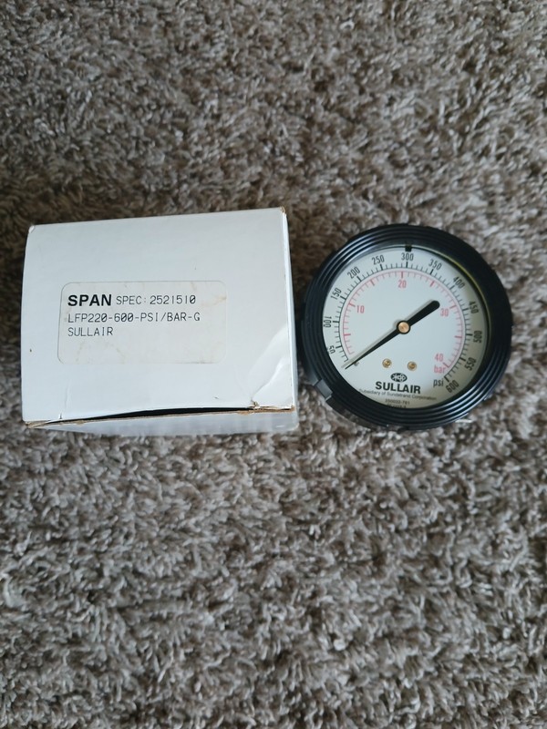 Sullair 0-600 PSI 0-41.4 Bar Air Compressor Pressure Gauge Part #2521510 New