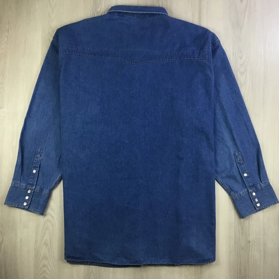 Big Mac Mens Shirt 5XLT Tall Blue Denim Western Pearl Snap Long Sleeve Cowboy - Image 4 of 4