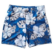 Joe Boxer Mens Swim Trunks Blue White Tropical Hibiscus Floral Board Shorts L